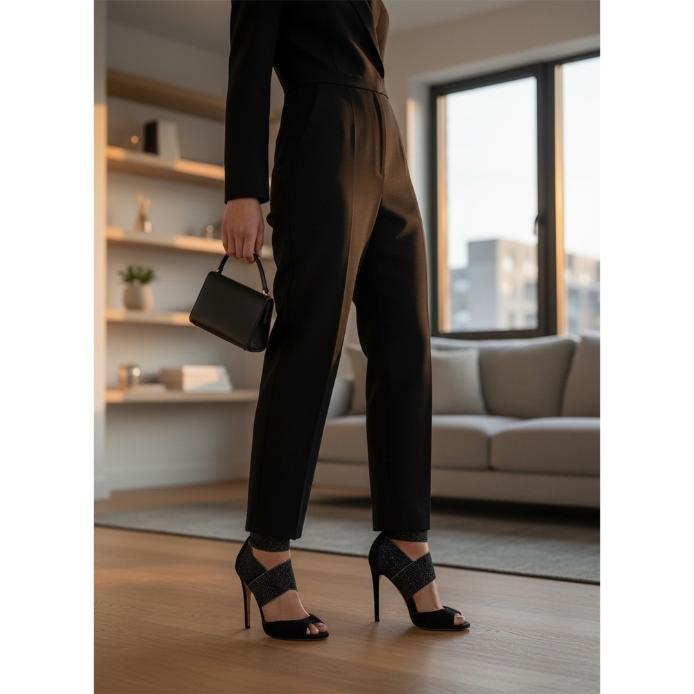 DVF Diane von Furstenberg Black Suede Glitz Ankle Strap Stiletto Heels 7 B Italy - Picture 12 of 12
